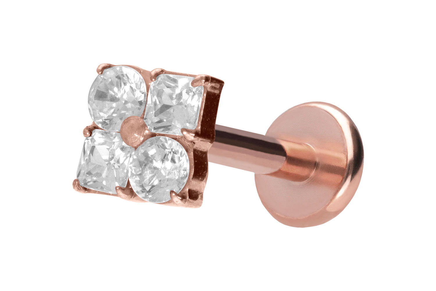 Titan Labret Piercing mit Push Fit KRISTALLBLUME